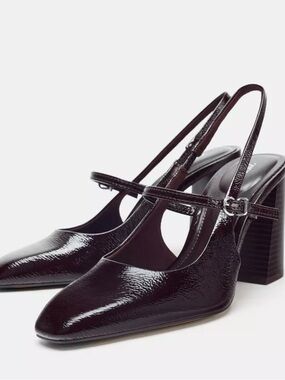 ZARA Patent Leather Slingback Pumps in Dark Burgundy Sz 6.5 (37) NWT